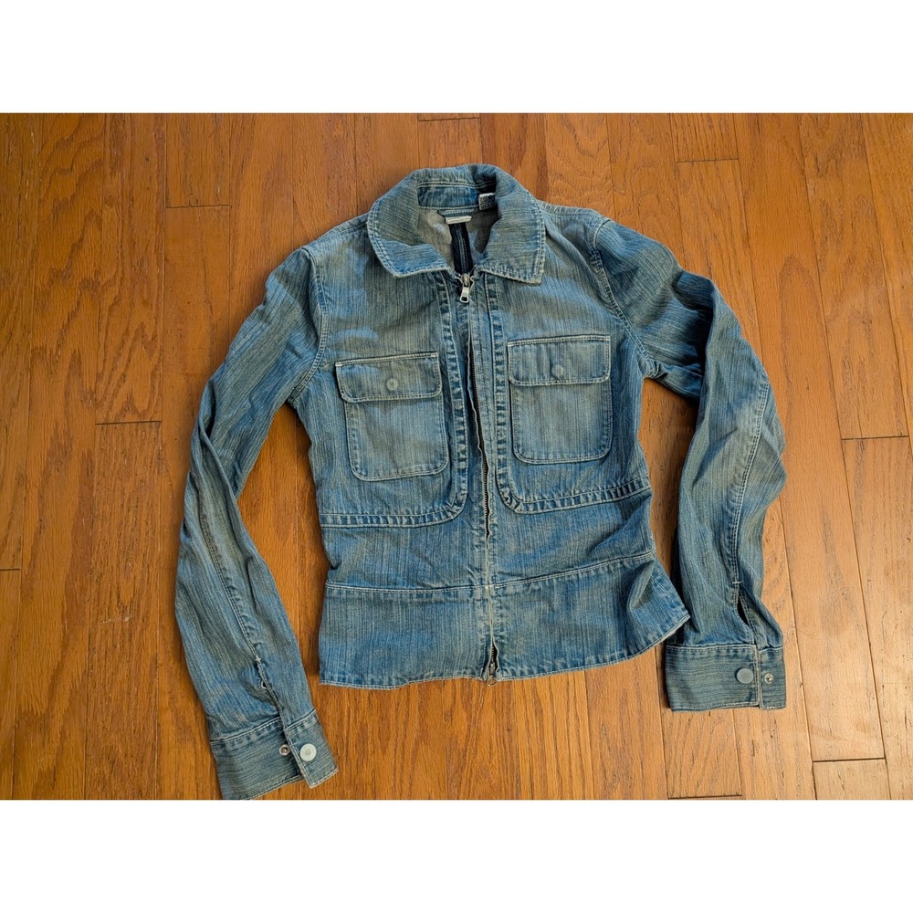 Armani Exchange AX Womens Denim Jacket Medium Blue Zip Up Cotton Trucker Coat